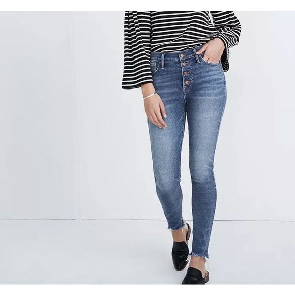 J. Crew Denim - J crew high rise button fly skinny raw hem jeans size 34